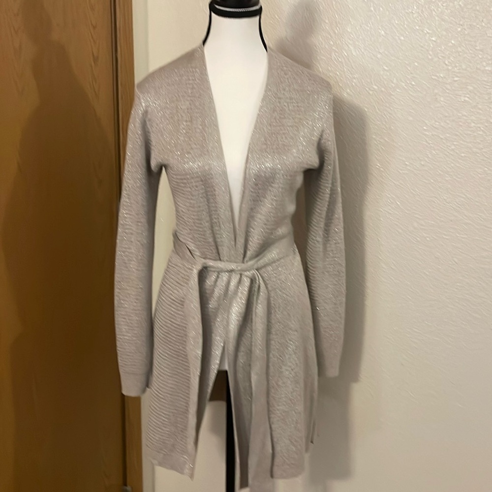 White House Black Market Silver Cardigan Sweater